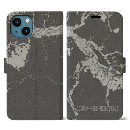 【上芦別（北海道）】地図柄iPhoneケース（手帳タイプ）モノトーン・iPhone 13 用