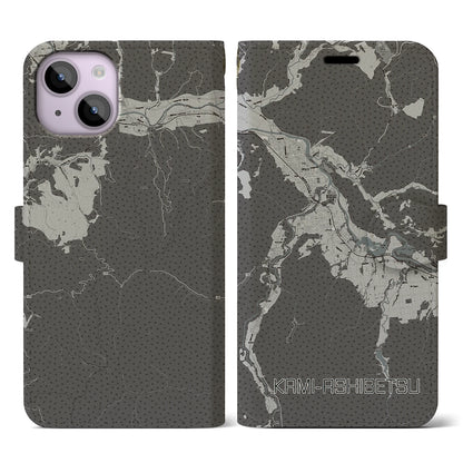 【上芦別（北海道）】地図柄iPhoneケース（手帳タイプ）モノトーン・iPhone 14 用