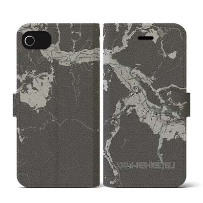 【上芦別（北海道）】地図柄iPhoneケース（手帳タイプ）モノトーン・iPhone SE（第3 / 第2世代） / 8 / 7 / 6s / 6 用