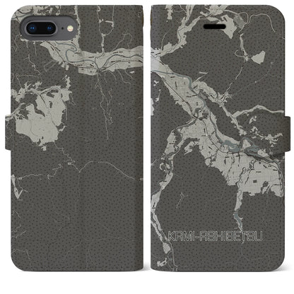 【上芦別（北海道）】地図柄iPhoneケース（手帳タイプ）モノトーン・iPhone 8Plus /7Plus / 6sPlus / 6Plus 用