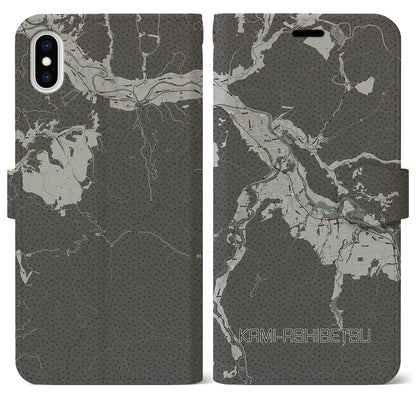 【上芦別（北海道）】地図柄iPhoneケース（手帳タイプ）モノトーン・iPhone XS Max 用