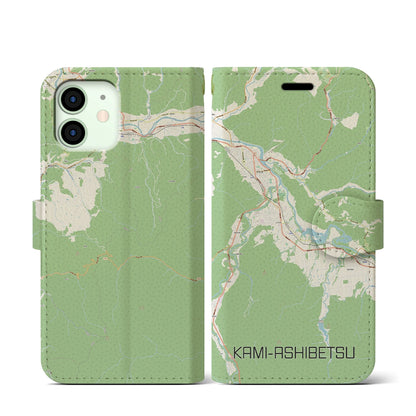 【上芦別（北海道）】地図柄iPhoneケース（手帳タイプ）ナチュラル・iPhone 12 mini 用