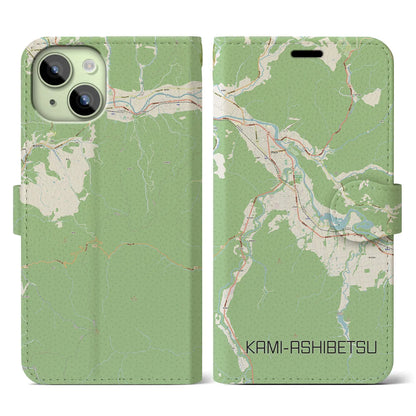 【上芦別（北海道）】地図柄iPhoneケース（手帳タイプ）ナチュラル・iPhone 15 用