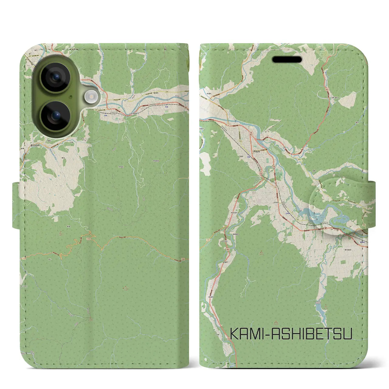 【上芦別（北海道）】地図柄iPhoneケース（手帳タイプ）