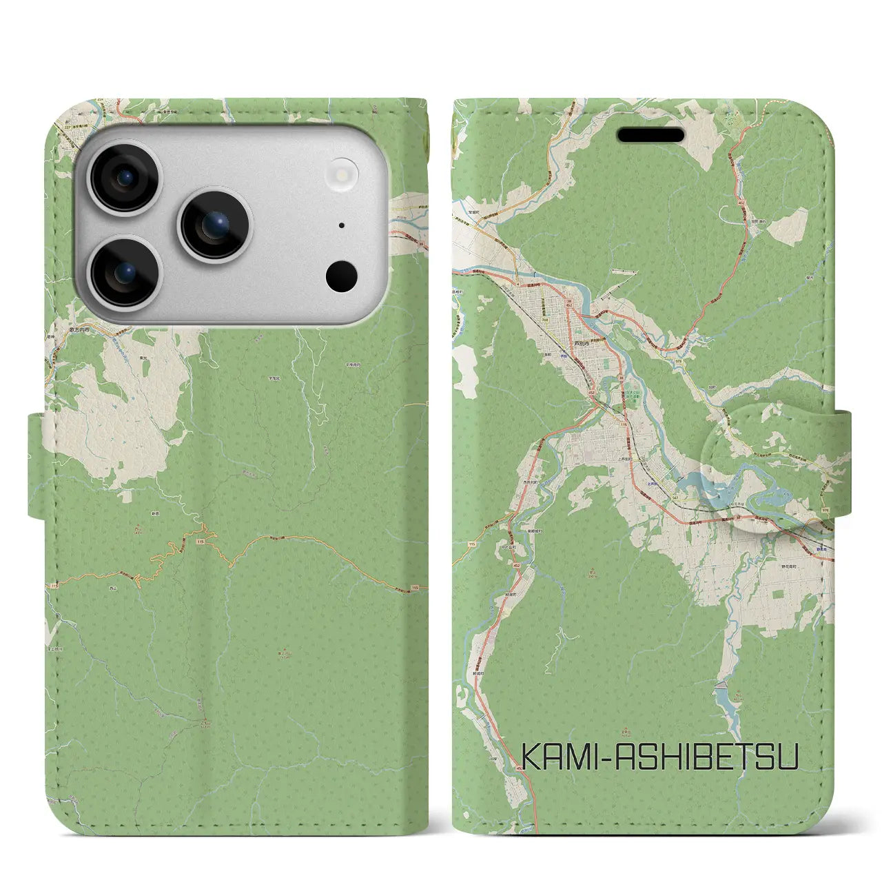 【上芦別（北海道）】地図柄iPhoneケース（手帳タイプ）