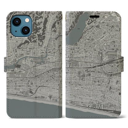 【可美（静岡県）】地図柄iPhoneケース（手帳タイプ）モノトーン・iPhone 13 用