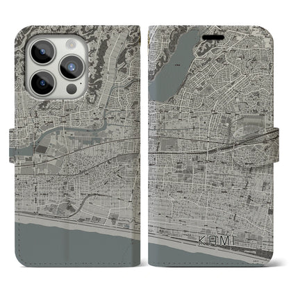 【可美（静岡県）】地図柄iPhoneケース（手帳タイプ）モノトーン・iPhone 15 Pro 用