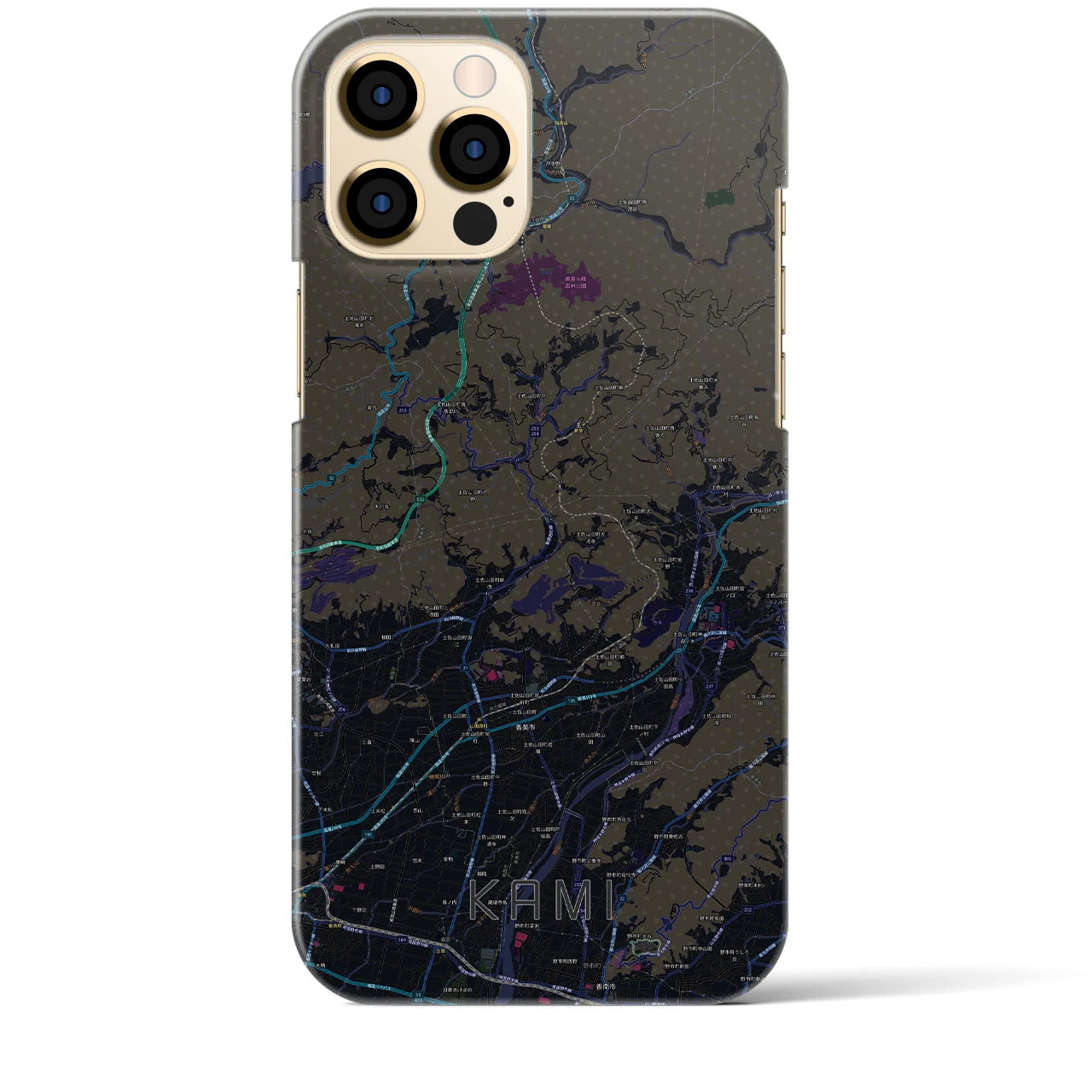 【香美】地図柄iPhoneケース（バックカバータイプ・ブラック）iPhone 12 Pro Max 用