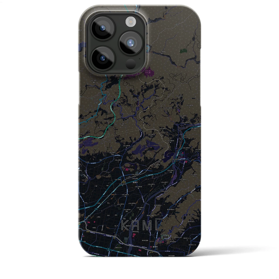 【香美】地図柄iPhoneケース（バックカバータイプ・ブラック）iPhone 15 Pro Max 用