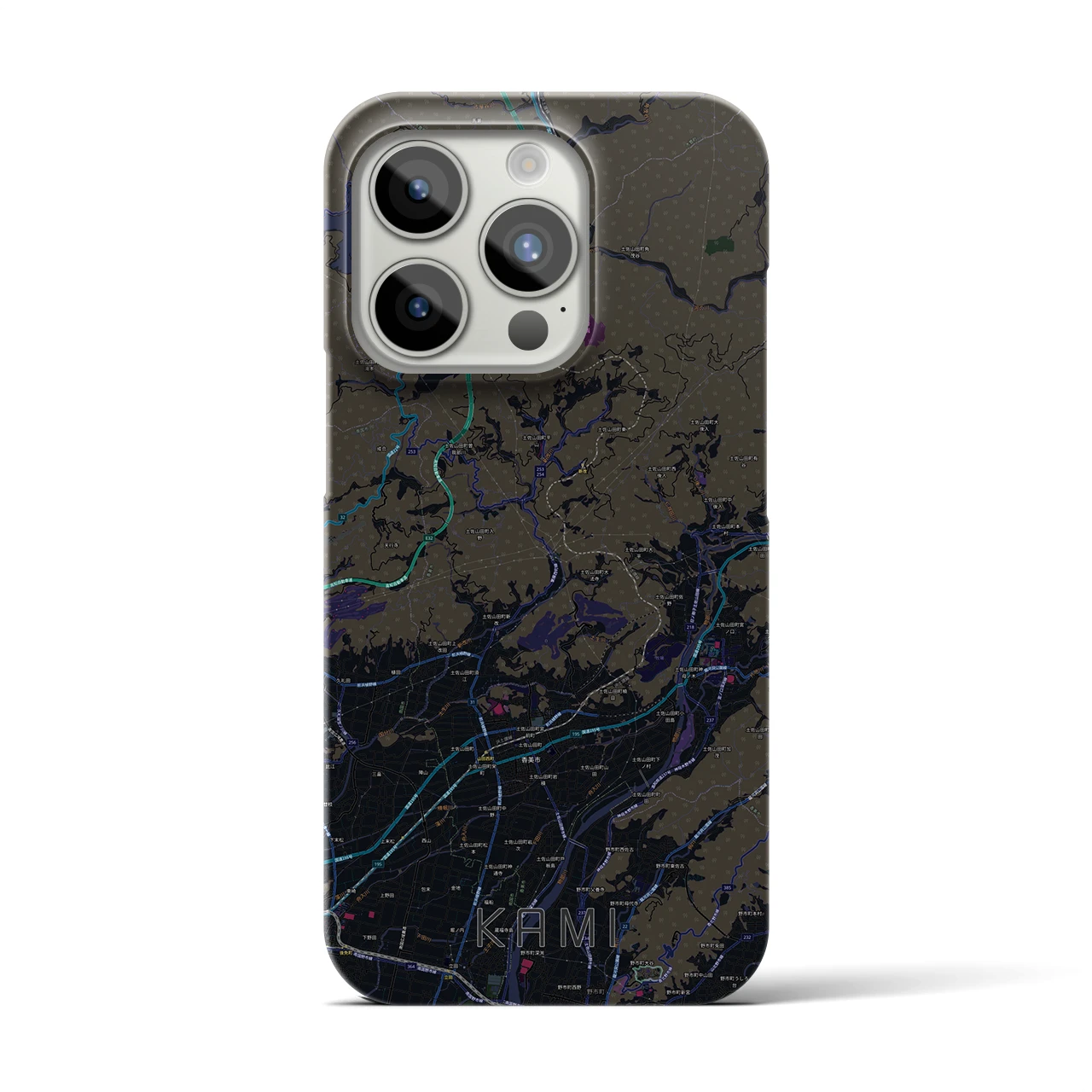 【香美】地図柄iPhoneケース（バックカバータイプ・ブラック）iPhone 15 Pro 用