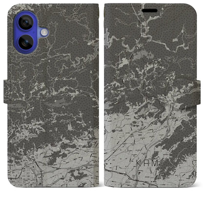 【香美（高知県）】地図柄iPhoneケース（手帳タイプ）モノトーン・iPhone 16 Pro Max 用