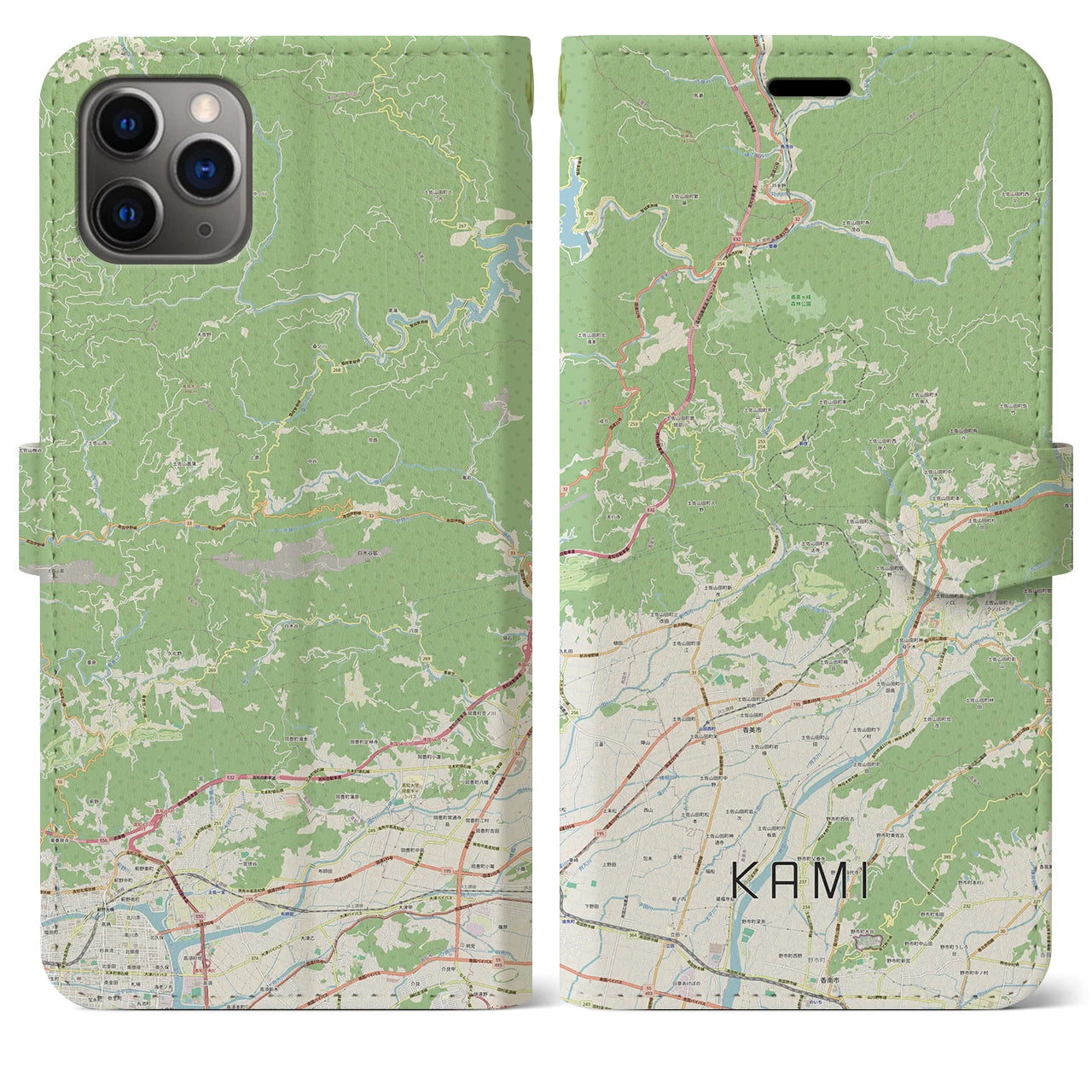 【香美】地図柄iPhoneケース（手帳両面タイプ・ナチュラル）iPhone 11 Pro Max 用