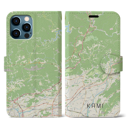 【香美（高知県）】地図柄iPhoneケース（手帳タイプ）ナチュラル・iPhone 12 / 12 Pro 用