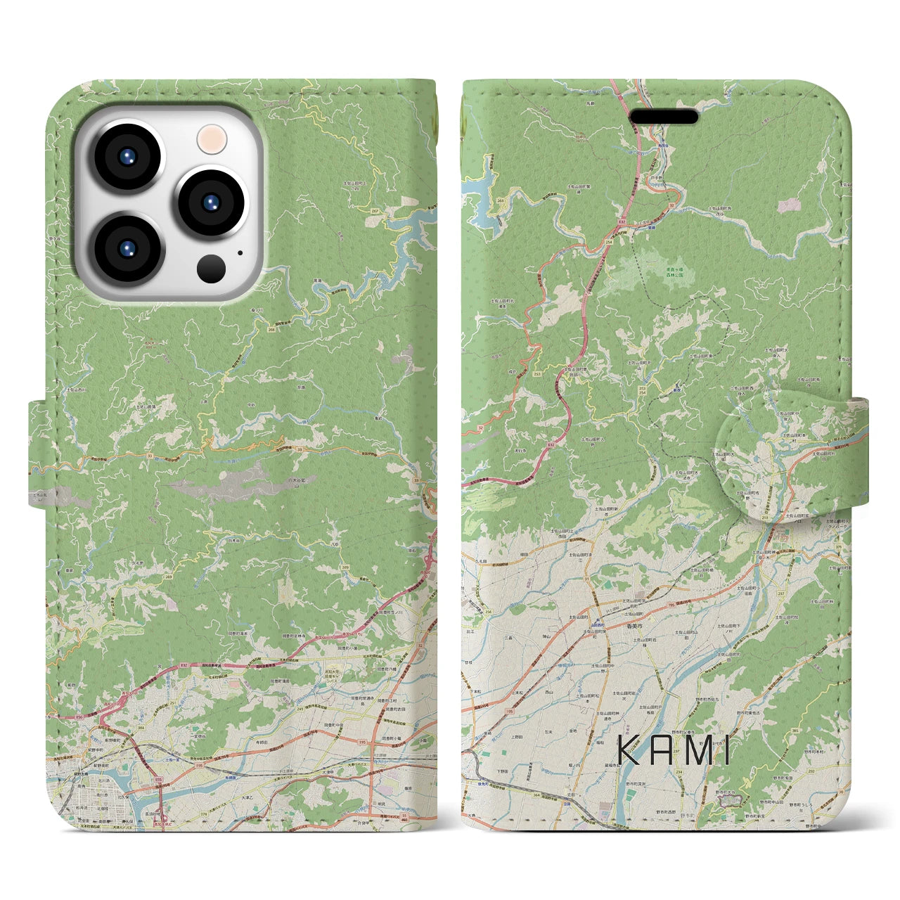 【香美】地図柄iPhoneケース（手帳両面タイプ・ナチュラル）iPhone 13 Pro 用
