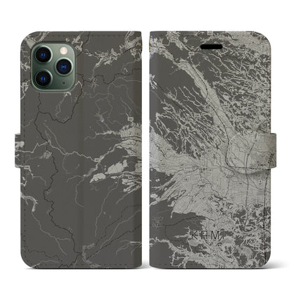 【加美（宮城県）】地図柄iPhoneケース（手帳タイプ）モノトーン・iPhone 11 Pro 用