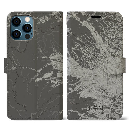 【加美（宮城県）】地図柄iPhoneケース（手帳タイプ）モノトーン・iPhone 12 / 12 Pro 用