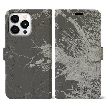 【加美（宮城県）】地図柄iPhoneケース（手帳タイプ）モノトーン・iPhone 13 Pro 用