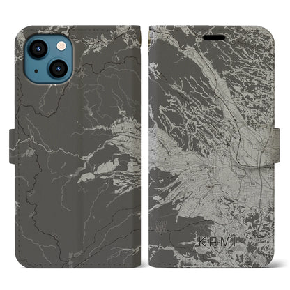 【加美（宮城県）】地図柄iPhoneケース（手帳タイプ）モノトーン・iPhone 13 用