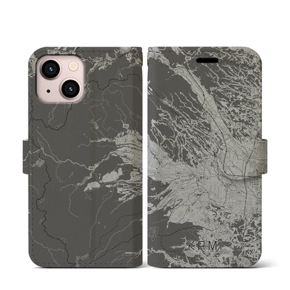 【加美（宮城県）】地図柄iPhoneケース（手帳タイプ）モノトーン・iPhone 13 mini 用
