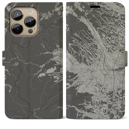 【加美（宮城県）】地図柄iPhoneケース（手帳タイプ）モノトーン・iPhone 14 Pro Max 用