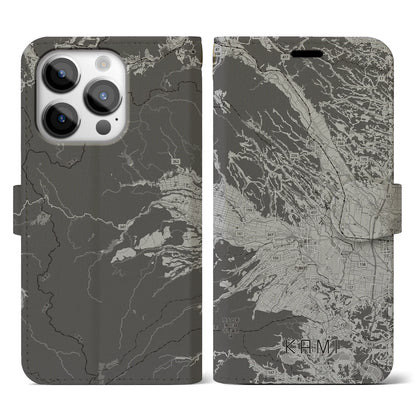 【加美（宮城県）】地図柄iPhoneケース（手帳タイプ）モノトーン・iPhone 14 Pro 用