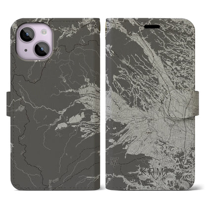 【加美（宮城県）】地図柄iPhoneケース（手帳タイプ）モノトーン・iPhone 14 用