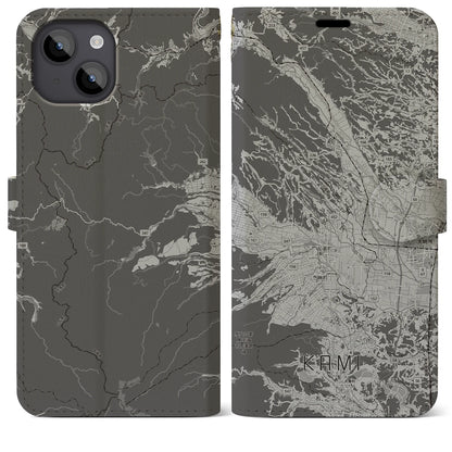 【加美（宮城県）】地図柄iPhoneケース（手帳タイプ）モノトーン・iPhone 14 Plus 用