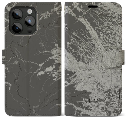 【加美（宮城県）】地図柄iPhoneケース（手帳タイプ）モノトーン・iPhone 15 Pro Max 用