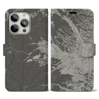 【加美（宮城県）】地図柄iPhoneケース（手帳タイプ）モノトーン・iPhone 15 Pro 用