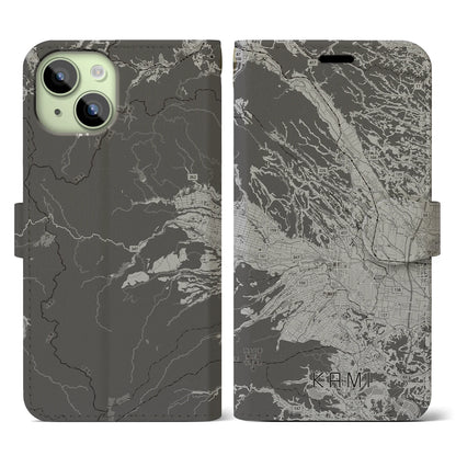 【加美（宮城県）】地図柄iPhoneケース（手帳タイプ）モノトーン・iPhone 15 用