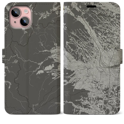 【加美（宮城県）】地図柄iPhoneケース（手帳タイプ）モノトーン・iPhone 15 Plus 用