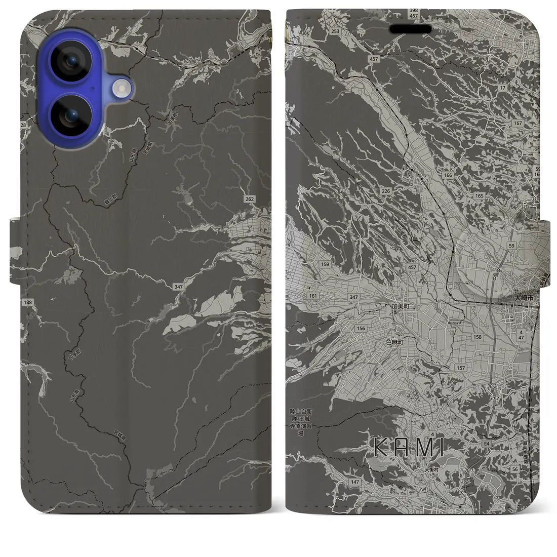 【加美(宮城県)】地図柄iPhoneケース(手帳タイプ)モノトーン・iPhone 16 Pro Max 用