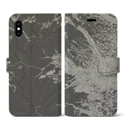 【加美（宮城県）】地図柄iPhoneケース（手帳タイプ）モノトーン・iPhone XS / X 用
