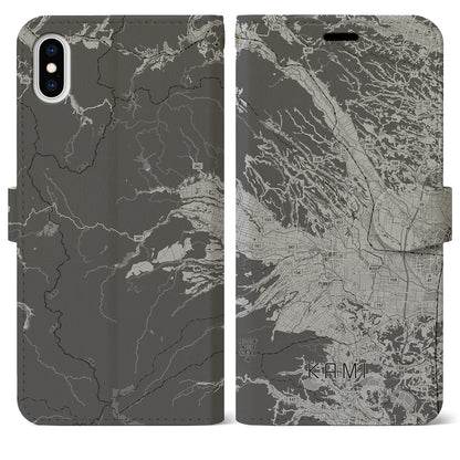 【加美（宮城県）】地図柄iPhoneケース（手帳タイプ）モノトーン・iPhone XS Max 用