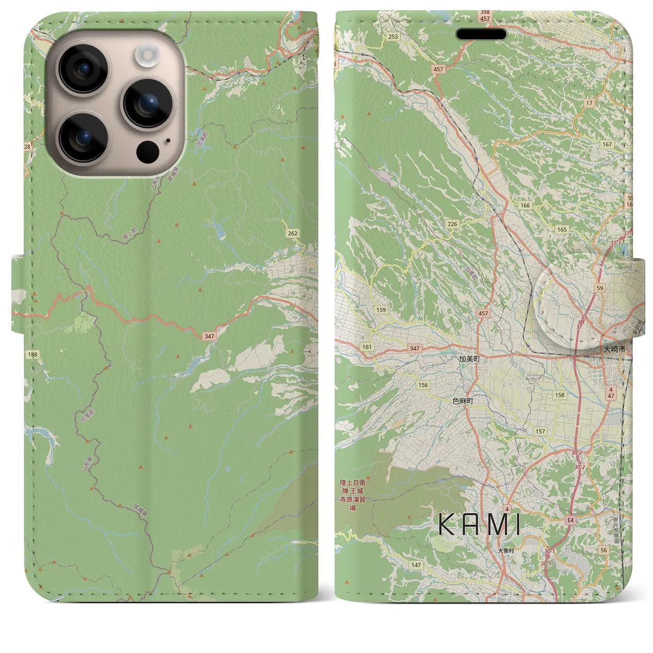 【加美（宮城県）】地図柄iPhoneケース（手帳タイプ）ナチュラル・iPhone 16 Plus 用