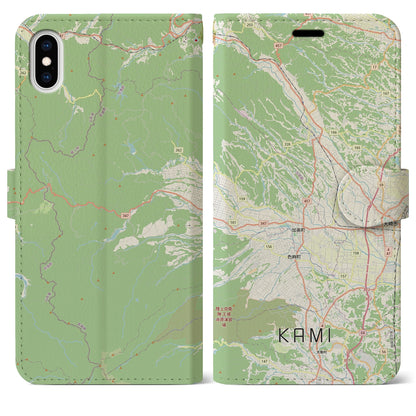 【加美（宮城県）】地図柄iPhoneケース（手帳タイプ）ナチュラル・iPhone XS Max 用