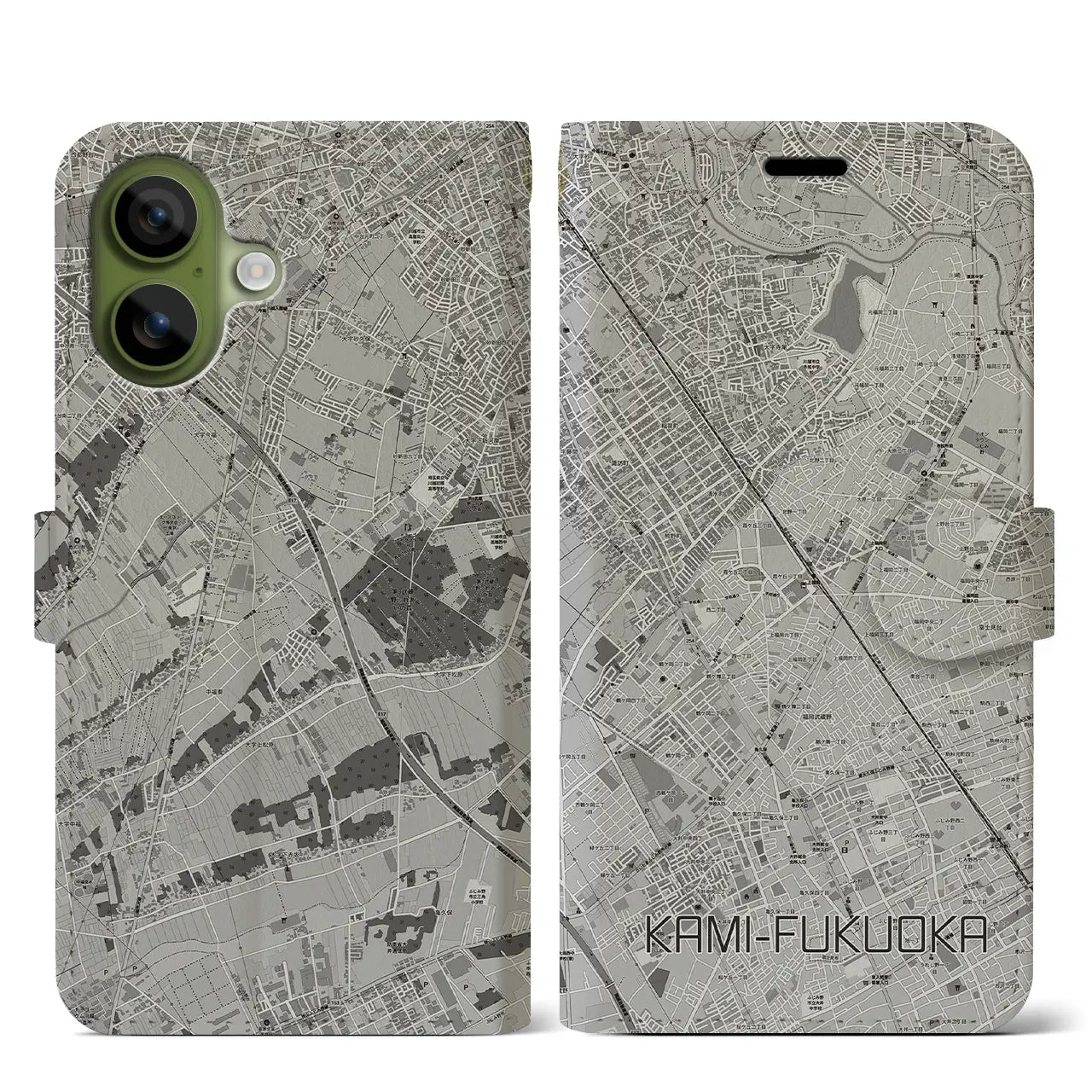 【上福岡（埼玉県）】地図柄iPhoneケース（手帳タイプ）