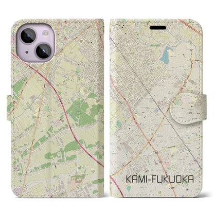 【上福岡（埼玉県）】地図柄iPhoneケース（手帳タイプ）ナチュラル・iPhone 14 用