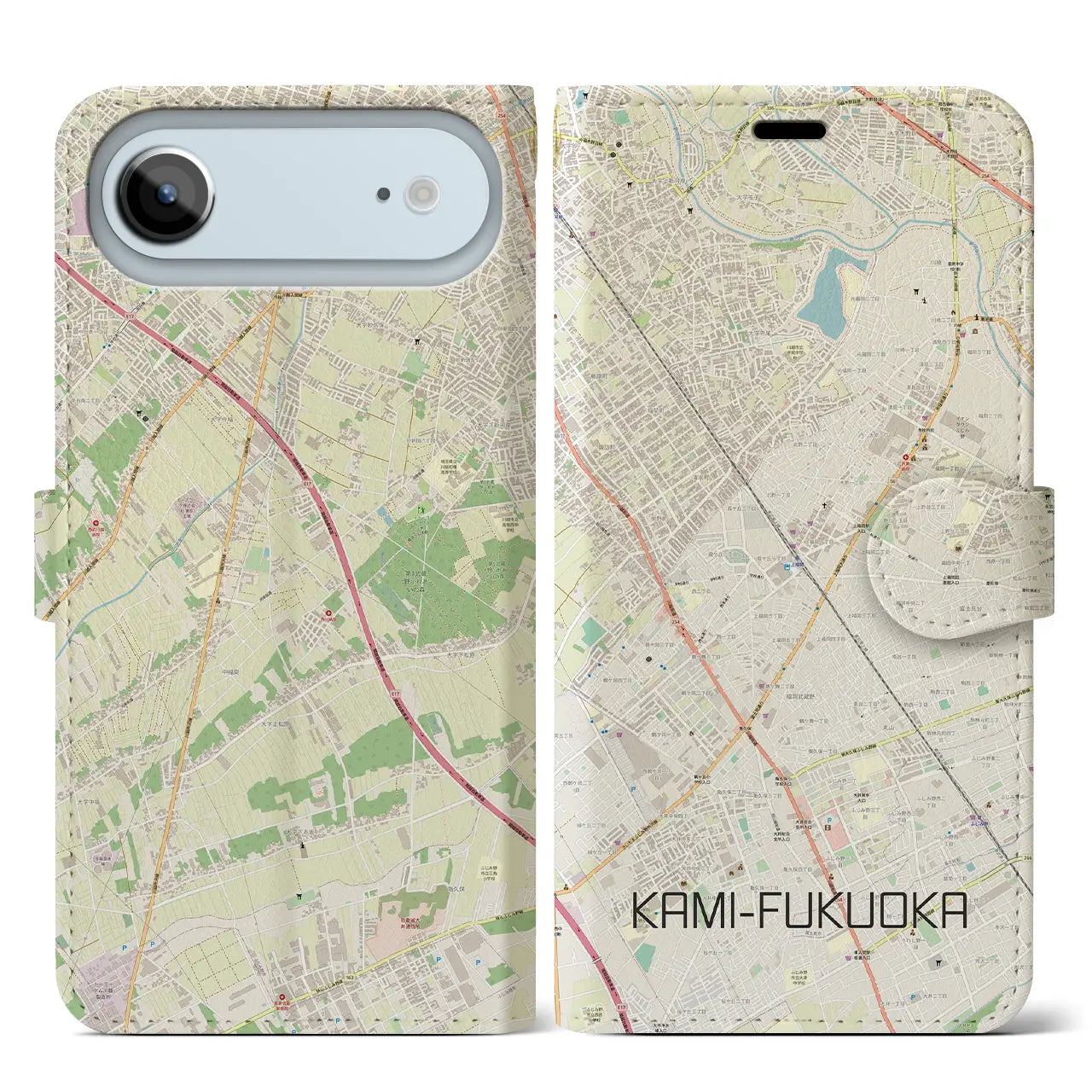 【上福岡（埼玉県）】地図柄iPhoneケース（手帳タイプ）