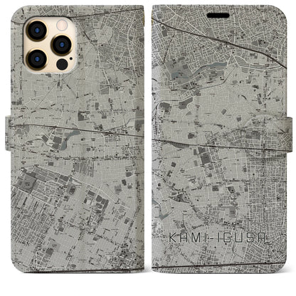 【上井草（東京都）】地図柄iPhoneケース（手帳タイプ）モノトーン・iPhone 12 Pro Max 用