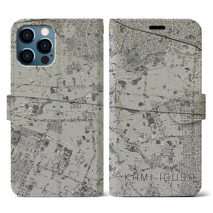 【上井草（東京都）】地図柄iPhoneケース（手帳タイプ）モノトーン・iPhone 12 / 12 Pro 用