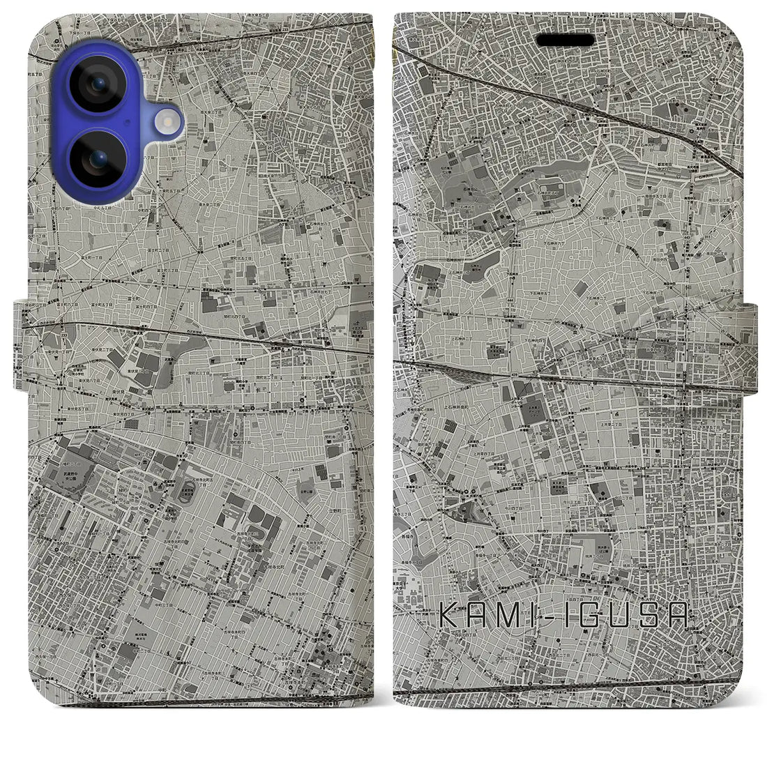 【上井草(東京都)】地図柄iPhoneケース(手帳タイプ)モノトーン・iPhone 16 Pro Max 用