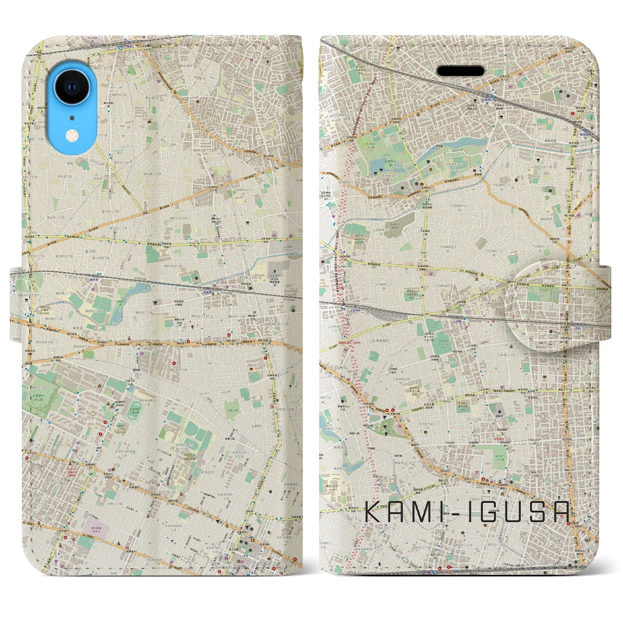 【上井草（東京都）】地図柄iPhoneケース（手帳タイプ）ナチュラル・iPhone XR 用