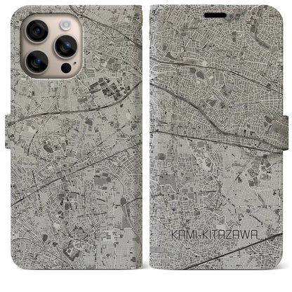 【上北沢（東京都）】地図柄iPhoneケース（手帳タイプ）モノトーン・iPhone 16 Plus 用