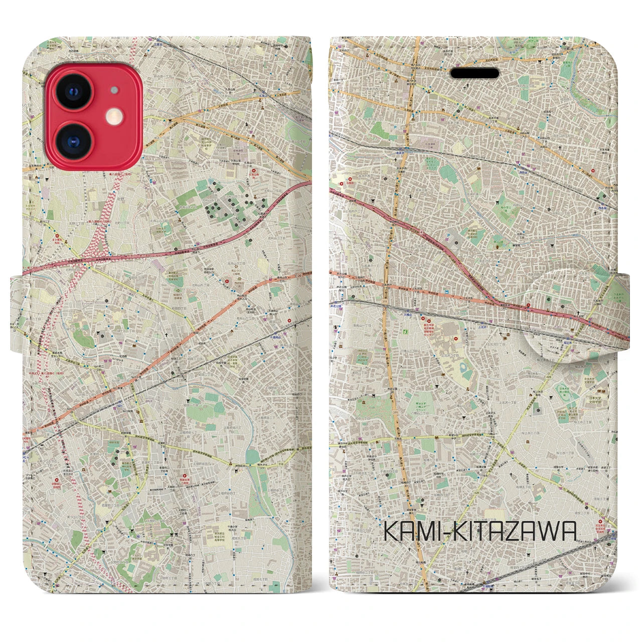 【上北沢（東京都）】地図柄iPhoneケース（手帳タイプ）ナチュラル・iPhone 11 用