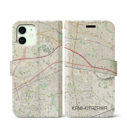 【上北沢（東京都）】地図柄iPhoneケース（手帳タイプ）ナチュラル・iPhone 12 mini 用
