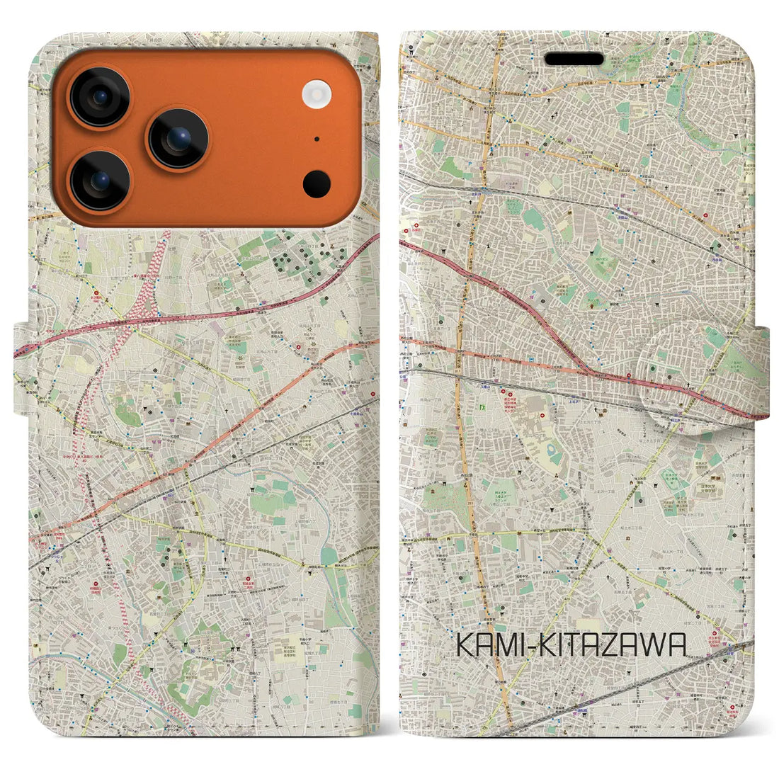 【上北沢(東京都)】地図柄iPhoneケース(手帳タイプ)モノトーン・iPhone 17 Pro Max 用
