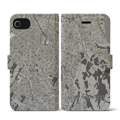 【上野幌（北海道）】地図柄iPhoneケース（手帳タイプ）モノトーン・iPhone SE（第3 / 第2世代） / 8 / 7 / 6s / 6 用