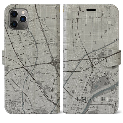 【上小田井】地図柄iPhoneケース（手帳両面タイプ・モノトーン）iPhone 11 Pro Max 用