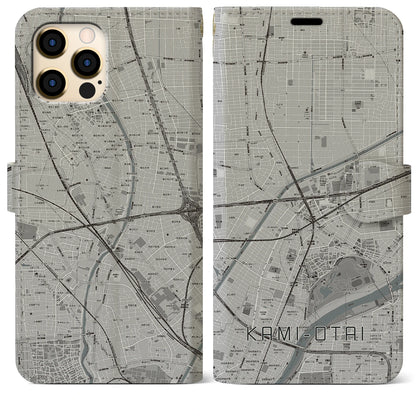 【上小田井】地図柄iPhoneケース（手帳両面タイプ・モノトーン）iPhone 12 Pro Max 用